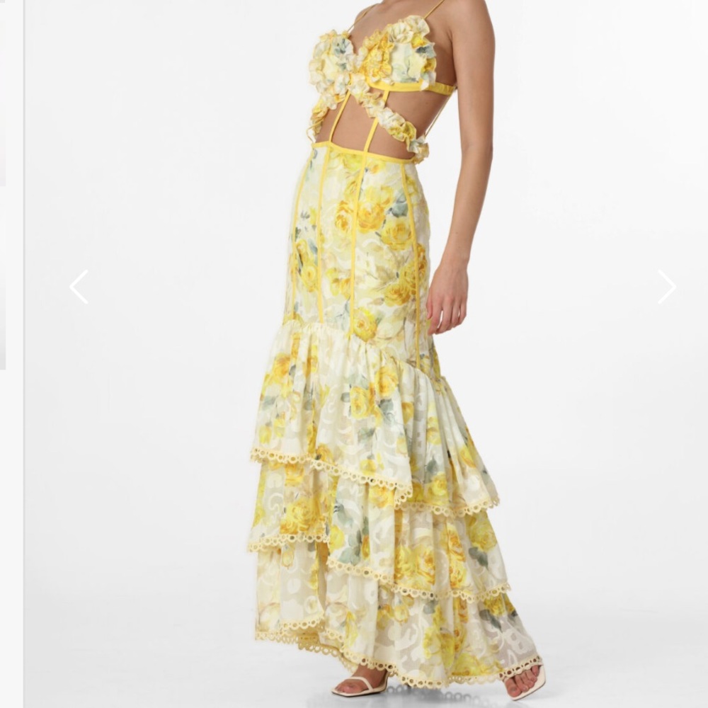 Me to Santorini Yellow Roses Maxi Dress